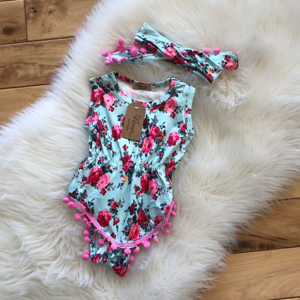 Atapa Catapa Girls Infant Romper with Headband